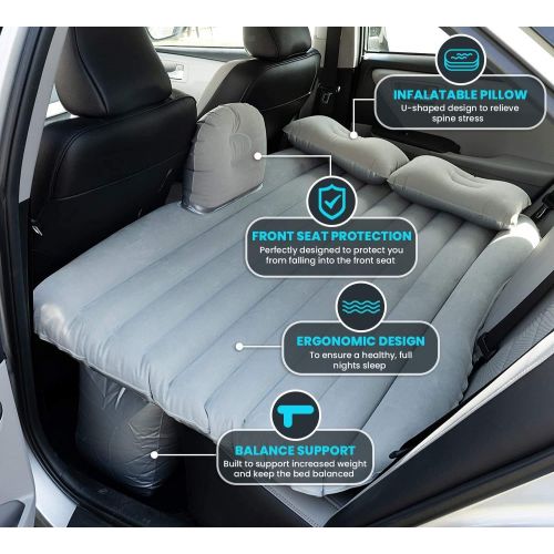  OLIVIA & AIDEN Inflatable Car Air Mattress with Pump (Portable) Travel, Camping, Vacation | Back Seat Blow-Up Sleeping Pad | Truck, SUV, Minivan (Car Mattress, Grey)