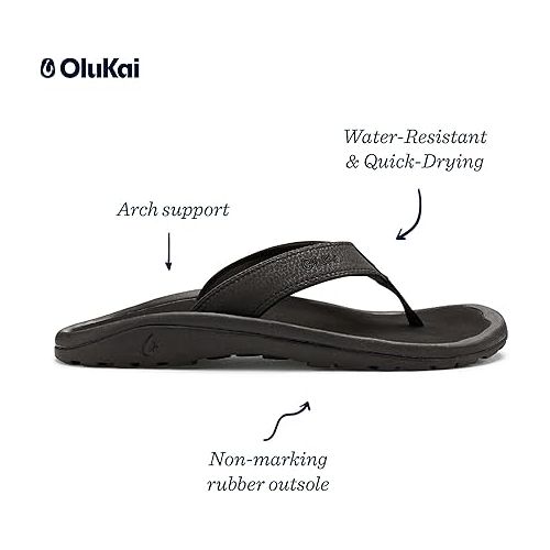  OluKai Ohana Men's Beach Sandals, Quick-Dry Flip-Flop Slides, Water Resistant & Lightweight, Compression Molded Footbed & Ultra-Soft Comfort Fit