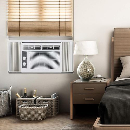  OLYM STORE 5000 BTU Window Air Conditioner, Energy Saving AC Unit with 7 Speeds, 2 Cool and Fan Settings, Washable Filter & Installation Kit Leaf Guards, 110V/60Hz, White