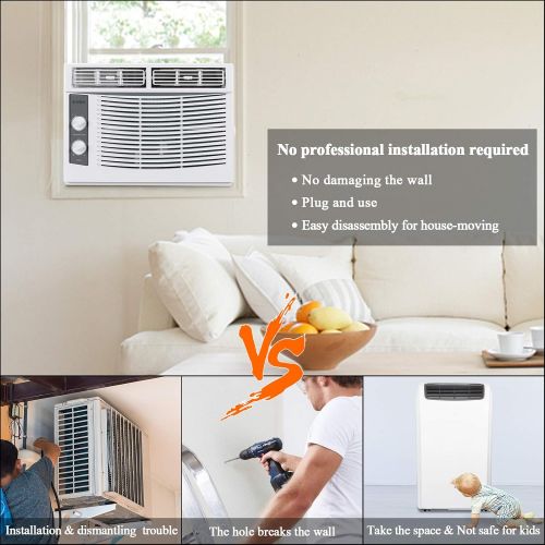  OLYM STORE 5000 BTU Window Air Conditioner, Energy Saving AC Unit with 7 Speeds, 2 Cool and Fan Settings, Washable Filter & Installation Kit Leaf Guards, 110V/60Hz, White