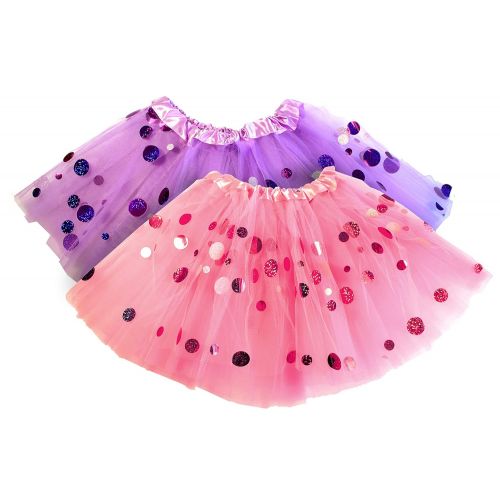  OLYPHAN Polka Dot Tutu for Girls  Glitter Pink & Purple Set - 2 Tulle Tutus Skirt  Birthday Gift, Ballet, Dress Up, Princess Party