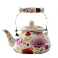 OLYTARU Enamel Teapot floral,Large Porcelain Enameled Teakettle,Colorful Hot Water Tea Kettle pot for Stovetop,Small Retro Classic Design (2.4L, beige)