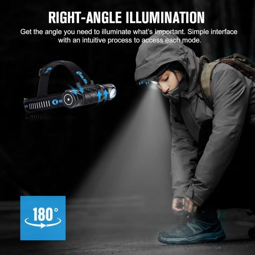  OLIGHT Perun 2 2500 Lumens Rechargeable Headlamp , Multi-Functional Right Angle MCC Waterproof Flashlight with Headband, Perfect for Night Camping, Hiking, Hunting(Black)