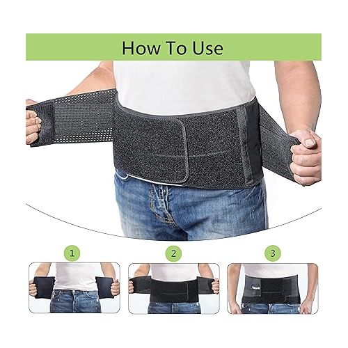  OMAX Lumbar Back Brace for Lower Back Pain, Adjustable Support Belt for Women and Men for Work, Breathable Mesh Waist Brace for Herniated Disc, Sciatica, Black, Large 39