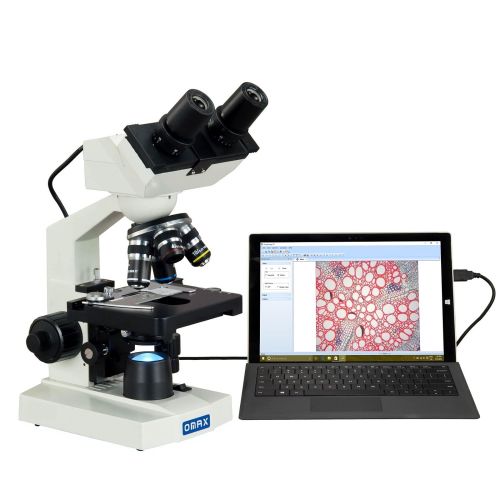  OMAX - MD82ES10 40X-2000X Digital LED Compound Microscope with Built-in 1.3MP Camera and Double Layer Mechanical Stage Compatible with Windows and Mac