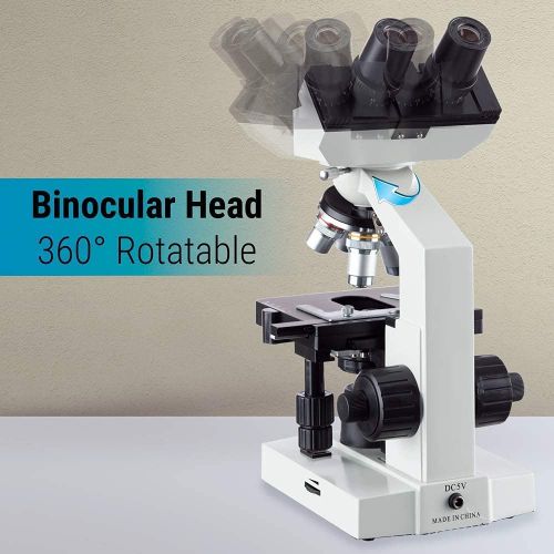  OMAX 40X-2000X LED Binocular Compound Lab Microscope w/ Double Layer Mechanical Stage + Blank Slides, Cover Slips, & Lens Cleaning Paper, M82ES-SC100-LP100