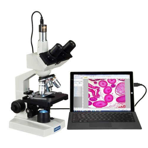  [아마존베스트]OMAX 40X-2500X Digital Lab Trinocular Compound LED Microscope with USB Digital Camera and Double Layer Mechanical Stage (M83EZ-C02)