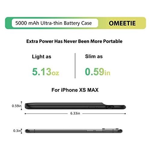  [아마존베스트]OMEETIE Battery Case for iPhone Xs Max, 5000mAh Slim Portable Rechargeable Charging Case Compatible with iPhone Xs Max(6.5 inch) Protective Charger Case (Black)