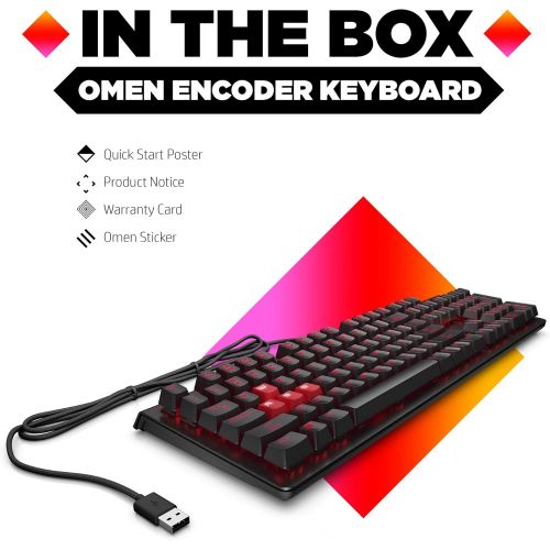  HP OMEN Encoder Customizable Mechanical Gaming Keyboard with Cherry MX Brown keys, Full N-Key Rollover, LED Backlit, USB (6YW75AA) (6YW75AA#ABA)