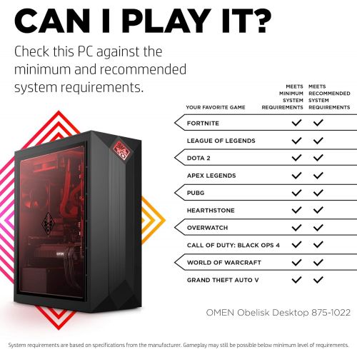  Omen by HP Obelisk Gaming Desktop Computer, Intel Core i9-9900K Processor, NVIDIA GeForce RTX 2080 Ti 11 GB, HyperX 16 GB RAM, 1 TB SSD, VR Ready, Windows 10 Home (875-1022, Black)