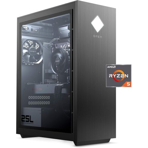 에이치피 HP OMEN 25L Gaming Desktop PC, AMD Radeon RX 5500, AMD Ryzen 5 3500, HyperX 8GB DDR4 RAM, 512GB PCIe NVMe SSD, Windows 10 Home, VR Ready, RGB Lighting (GT12-0010, 2020 Model)