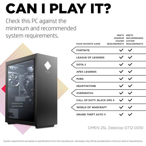 에이치피 HP OMEN 25L Gaming Desktop PC, AMD Radeon RX 5500, AMD Ryzen 5 3500, HyperX 8GB DDR4 RAM, 512GB PCIe NVMe SSD, Windows 10 Home, VR Ready, RGB Lighting (GT12-0010, 2020 Model)