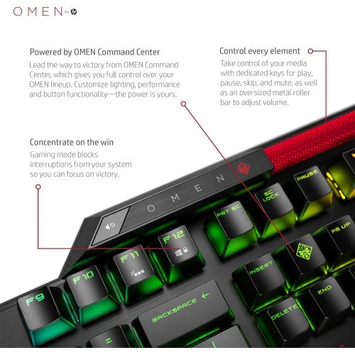 에이치피 Omen by HP Sequencer Wired USB Mechanical Optical Gaming Keyboard  10X Faster  Blue Switch - Volume Roller Bar  16.8M RGB Colors  Anti Ghosting