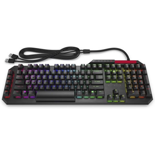 에이치피 Omen by HP Sequencer Wired USB Mechanical Optical Gaming Keyboard  10X Faster  Blue Switch - Volume Roller Bar  16.8M RGB Colors  Anti Ghosting