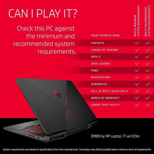 에이치피 OMEN by HP 17-inch Gaming Laptop w 144Hz Anti-Glare G-Sync Display, i7-8750H, GeForce GTX 1060 6 GB, 16GB 2666MHz RAM, 1TB HDD & 128 GB PCIE SSD, Windows 10 Home (17-an120nr, Blac