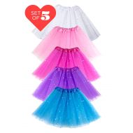 OMGGG! Girls Ballet Sparkle Tutu Tulle Skirt Dress Up Birthday Favors Princess | Multi Color 5 Pack