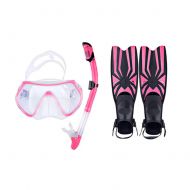 OMGear Snorkel Set Fully Dry Top Snorkel with Adjustable Diving Fins/Flippers for Scuba Swimming Silicon Mouth Impact Resistant Tempered Glass Snorkeling Mask