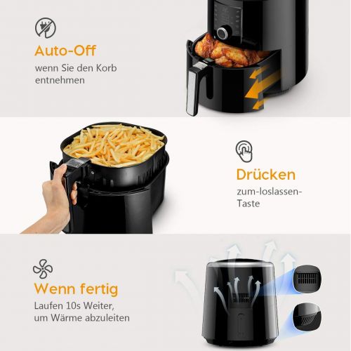  OMORC Hot Air Fryer 5.5 L Airfryer XXL 1800 W 8 in 1 Aerofryer Digital Touch Display Healthy Hot Air Fryer 80% Less Fat Without Oil Free Recipe Book Black