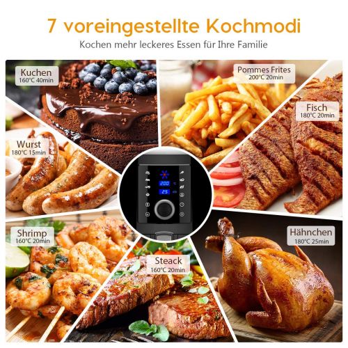  OMORC Hot Air Fryer 5.5 L Airfryer XXL 1800 W 8 in 1 Aerofryer Digital Touch Display Healthy Hot Air Fryer 80% Less Fat Without Oil Free Recipe Book Black