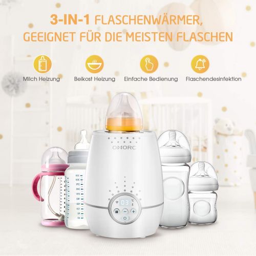  OMORC Babykost- und Flaeschchenwaermer, 3-in-1 Babykostwaerme mit LED Display 2000W schnelle Erwaermung flaschenwaermer baby fuer Schnelle Aufheizung, Desinfektion, Waermehaltung-Weiss