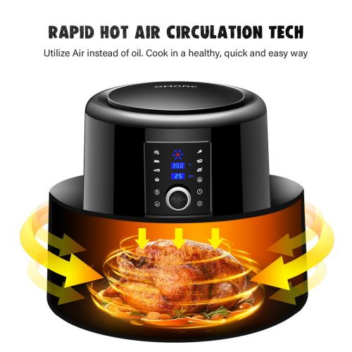  OMORC Air Fryer XL, 5.8QT Airfryer Oven Oilless Cooker with Hot Air Circulation Tech for Fast Healthier Food, 7 Cooking Presets and Heat Preservation Function - LCD Touch Screen (R