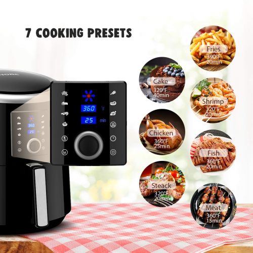  OMORC Air Fryer XL, 5.8QT Airfryer Oven Oilless Cooker with Hot Air Circulation Tech for Fast Healthier Food, 7 Cooking Presets and Heat Preservation Function - LCD Touch Screen (R