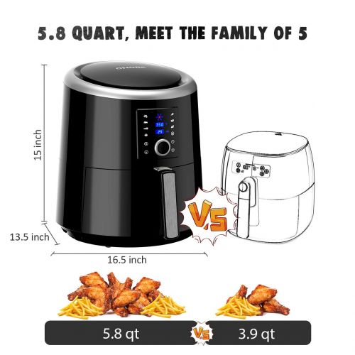  OMORC Air Fryer XL, 5.8QT Airfryer Oven Oilless Cooker with Hot Air Circulation Tech for Fast Healthier Food, 7 Cooking Presets and Heat Preservation Function - LCD Touch Screen (R