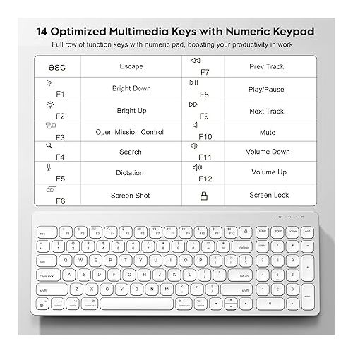  OMOTON Bluetooth Keyboard for Mac, Sleek Design, Quiet Typing, Wireless Keyboard with Numeric Keypad for MacBook Pro/Air, iMac, iMac Pro, Mac Mini, Mac Pro Laptop and PC (Silver)