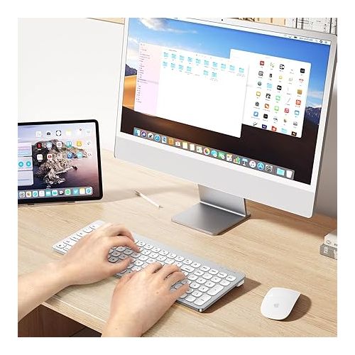  OMOTON Bluetooth Keyboard for Mac, Sleek Design, Quiet Typing, Wireless Keyboard with Numeric Keypad for MacBook Pro/Air, iMac, iMac Pro, Mac Mini, Mac Pro Laptop and PC (Silver)