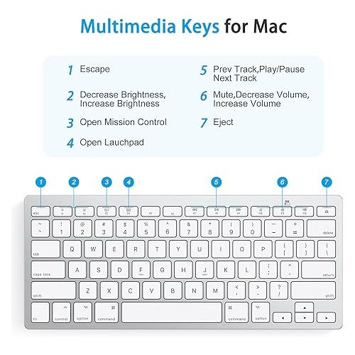  OMOTON Bluetooth Keyboard for Mac, Compact Wireless Keyboard Compatible with MacBook Pro/Air, iMac, iMac Pro, Mac Mini, Mac Pro Laptop and PC (Silver)