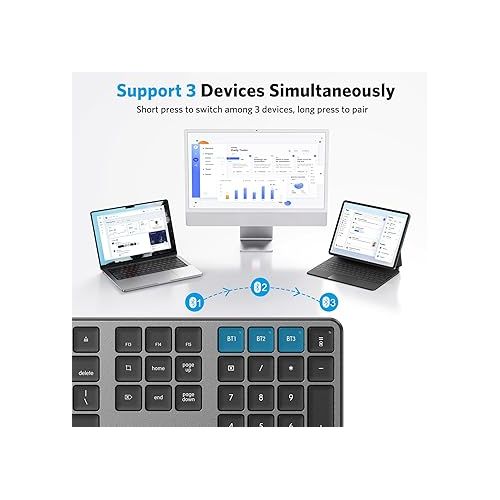  OMOTON Bluetooth Keyboard for Mac, Wireless Keyboard with Numeric Keypad, Multi-Device, Rechargeable, Compatible with MacBook Pro/Air, iMac, iMac Pro, Mac Mini, Mac Pro Laptop and PC