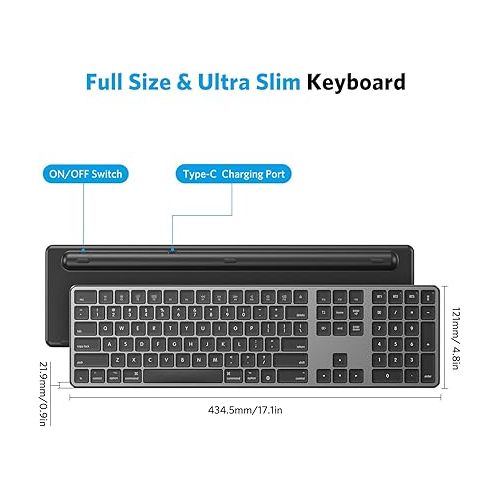  OMOTON Bluetooth Keyboard for Mac, Wireless Keyboard with Numeric Keypad, Multi-Device, Rechargeable, Compatible with MacBook Pro/Air, iMac, iMac Pro, Mac Mini, Mac Pro Laptop and PC