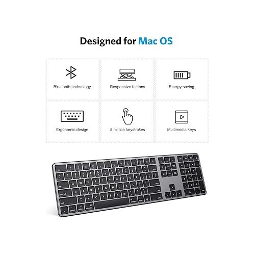  OMOTON Bluetooth Keyboard for Mac, Wireless Keyboard with Numeric Keypad, Multi-Device, Rechargeable, Compatible with MacBook Pro/Air, iMac, iMac Pro, Mac Mini, Mac Pro Laptop and PC