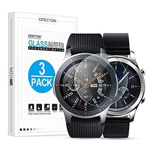  [아마존베스트]OMOTON Tempered Glass Screen Protector Compatible Samsung Gear S3 / Galaxy Watch 46mm [3 Pack]