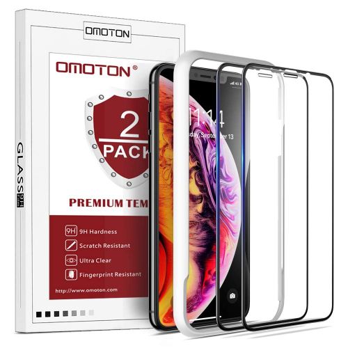  [아마존 핫딜]  [아마존핫딜]OMOTON [2 Stueck] Panzerglas Schutzfolie fuer iPhone XR (6.1 Zoll), mit Schablone, volle Bedeckung, Anti- Kratzer, Blaschenfrei, 9H Harte, HD-Klar, [3D Runde Kante]-Schwarz