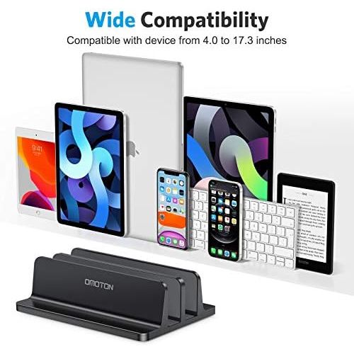  [아마존베스트][Updated Dock Version] Vertical Laptop Stand, OMOTON Double Desktop Stand Holder with Adjustable Dock (Up to 17.3 inch), Fits All MacBook/Surface/Samsung/HP/Dell/Chrome Book (Black