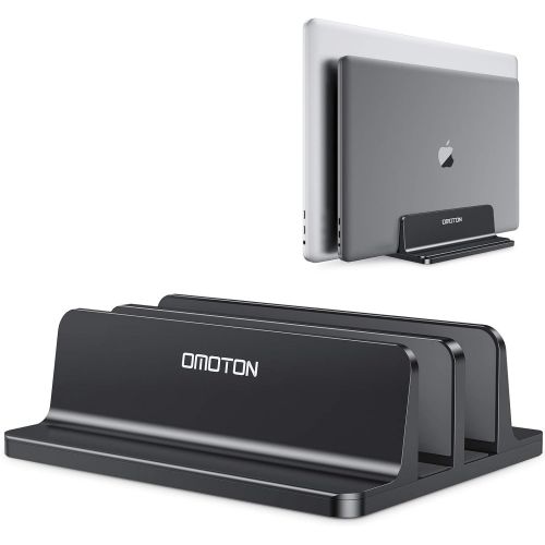  [아마존베스트][Updated Dock Version] Vertical Laptop Stand, OMOTON Double Desktop Stand Holder with Adjustable Dock (Up to 17.3 inch), Fits All MacBook/Surface/Samsung/HP/Dell/Chrome Book (Black