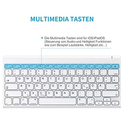  [아마존베스트]OMOTON aufladbare Bluetooth Tastatur fuer iPad, Tastatur Kabellos fuer iPad 10.2 (8. Generation) 2020/iPad 10.2 2019, iPad Air 4/3/2/1, iPad Pro 11/12.9 (2018/2020), iPad Mini, Weiss