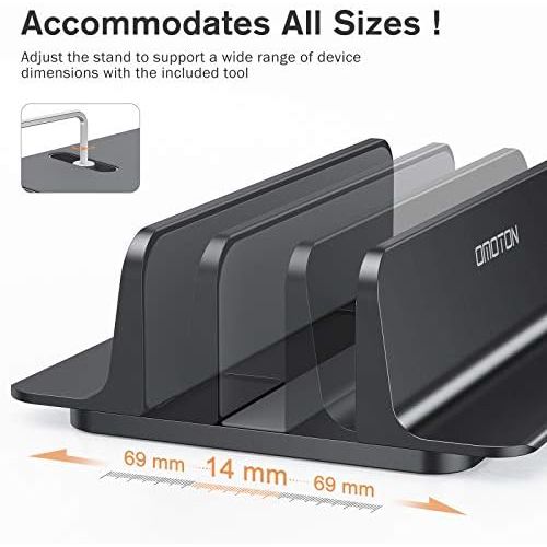  [아마존베스트]OMOTON Adjustable vertical laptop stand, aluminium stand for all mobile phones and laptops - perfect for MacBook, MacBook Air, MacBook Pro, Ultrabook, Lenovo and others, black