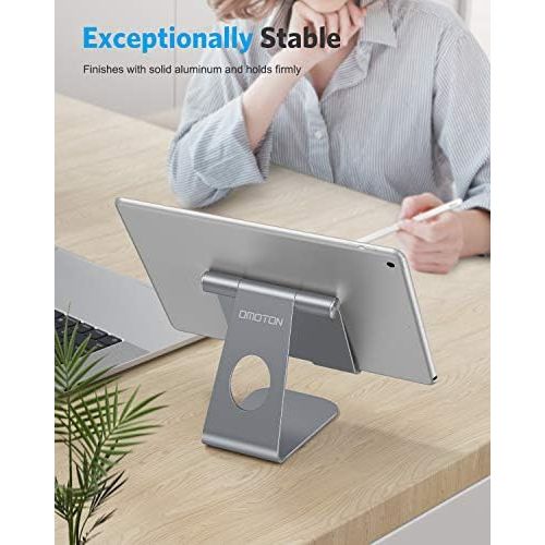  [아마존베스트]OMOTON Tablet stand, tablet stand, adjustable tablet holder for online classes/work, aluminium tablet holder compatible with iPad Air 4/Mini, iPad 10.2/9.7 and other tab up to 12.9