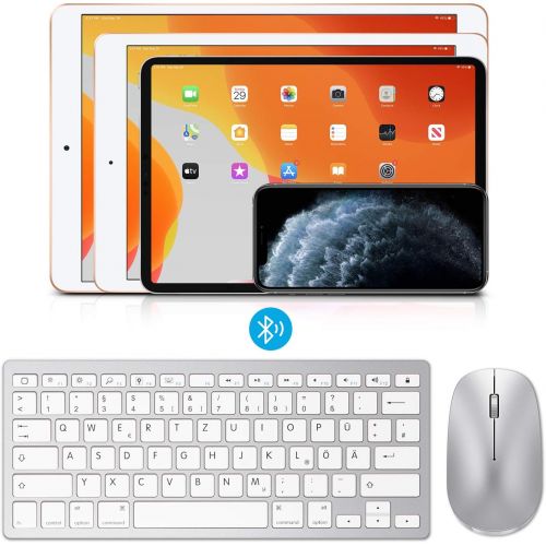  [아마존베스트]OMOTON German Bluetooth keyboard mouse set for iPad 10.2, iPad 2018/2017, iPad 8/7/6/5/4, iPad Air 4/3/2, iPad Pro 10.5, iPad Mini 5/4, iPad Pro 12.9 and iPhone, QWERTZ layout, sil