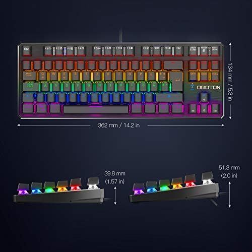  [아마존베스트]OMOTON Gaming Keyboard Mechanical Gaming Keyboard RGB 8 Backlight Modes Macro Keys Suitable for PC PS4 Computer Games Blue Switch Anti-Ghosting Black