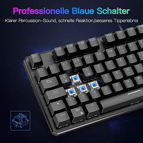  [아마존베스트]OMOTON Gaming Keyboard Mechanical Gaming Keyboard RGB 8 Backlight Modes Macro Keys Suitable for PC PS4 Computer Games Blue Switch Anti-Ghosting Black