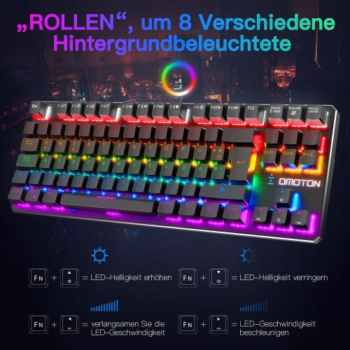  [아마존베스트]OMOTON Gaming Keyboard Mechanical Gaming Keyboard RGB 8 Backlight Modes Macro Keys Suitable for PC PS4 Computer Games Blue Switch Anti-Ghosting Black