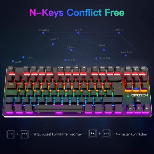  [아마존베스트]OMOTON Gaming Keyboard Mechanical Gaming Keyboard RGB 8 Backlight Modes Macro Keys Suitable for PC PS4 Computer Games Blue Switch Anti-Ghosting Black