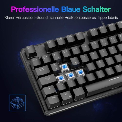  [아마존베스트]OMOTON Gaming Keyboard Mechanical Gaming Keyboard RGB 8 Backlight Modes Macro Keys Suitable for PC PS4 Computer Games Blue Switch Anti-Ghosting Black