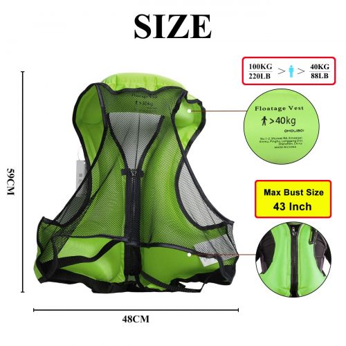  OMOUBOI LifeJackets SnorkelVestInflatable KayakLifeVest for Swimming Paddling Boating Adults Only 88-220 lbs