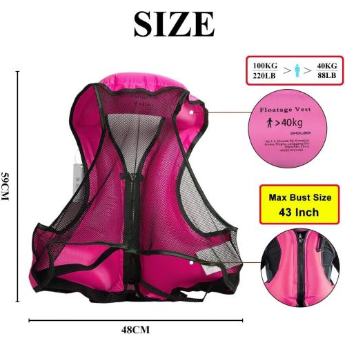  OMOUBOI LifeJackets SnorkelVestInflatable KayakLifeVest for Swimming Paddling Boating Adults Only 88-220 lbs