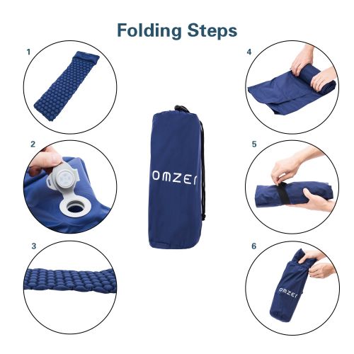  OMZER Ultralight Sleeping Pad, Compact for Backpacking Hiking Camping Hammocks with Attached Pillow,Inflatable Sleeping Air Mattress Pad Durable and Lightweight Fit Adults Kids