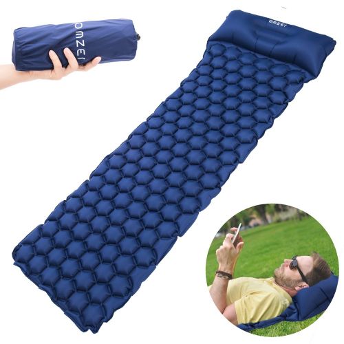  OMZER Ultralight Sleeping Pad, Compact for Backpacking Hiking Camping Hammocks with Attached Pillow,Inflatable Sleeping Air Mattress Pad Durable and Lightweight Fit Adults Kids